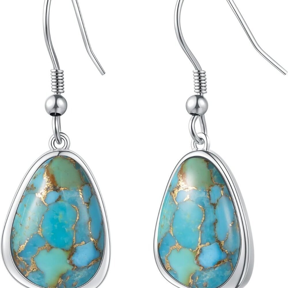 Turquoise Dangle Earrings Sterling Silver Vintage Boho Western Women's Jewelry